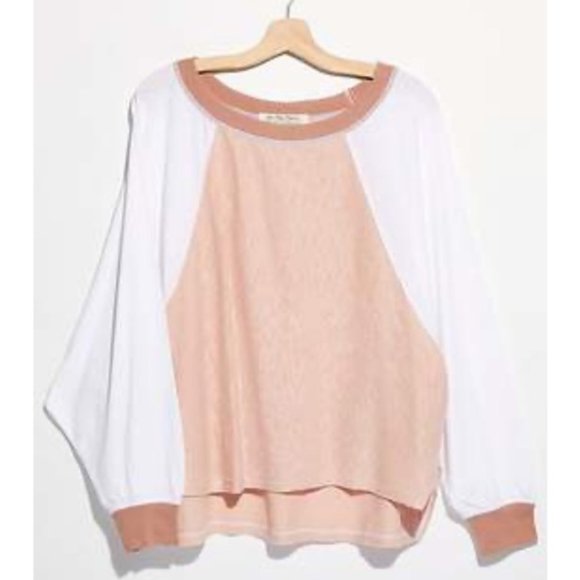 Free People Tops - Free People Game Time Tee Raglan Oversized Relaxed Top Contrast Pink White XL